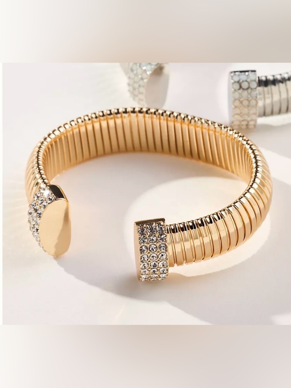 Anthropologie Pave Gold Toned Ribbed Cuff Bracelet NWT